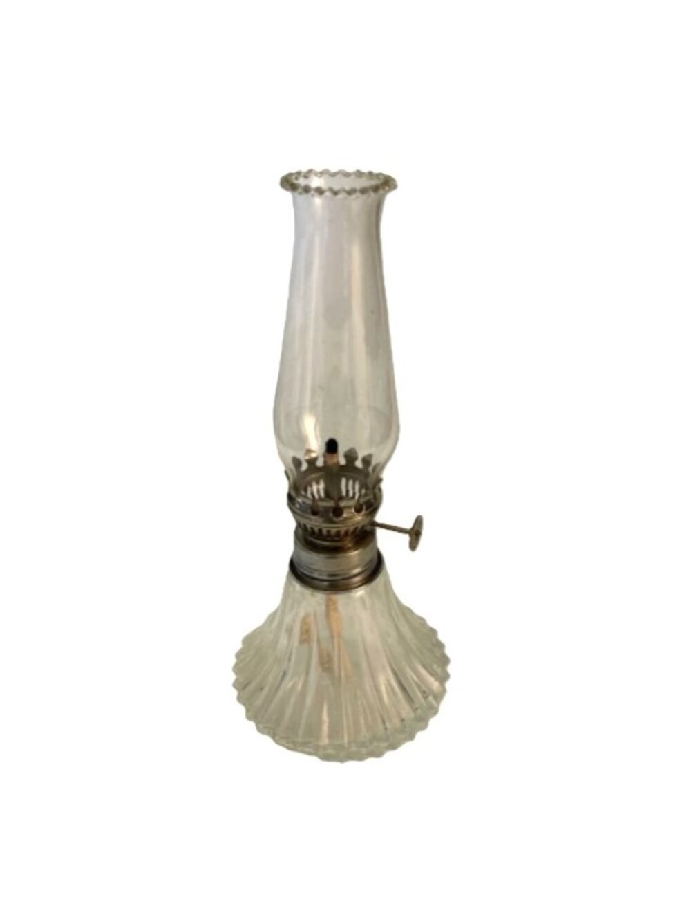 Vintage Lamplight Farms Mini Glass Oil Lamp w/ Chimney and Fluted Base 9"
